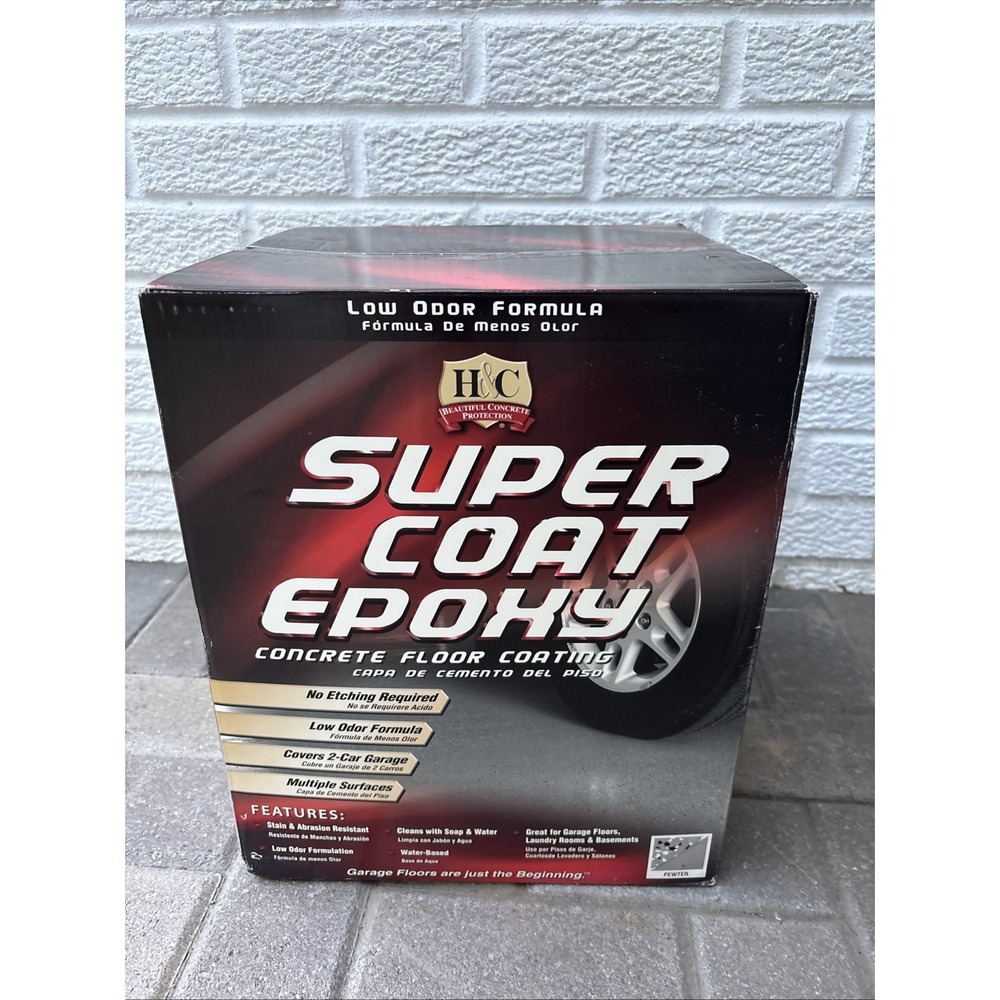 H&C Shield-Epoxy Garage Floor Coating 2 Car Kit Pewter 500 SQ FT  - New